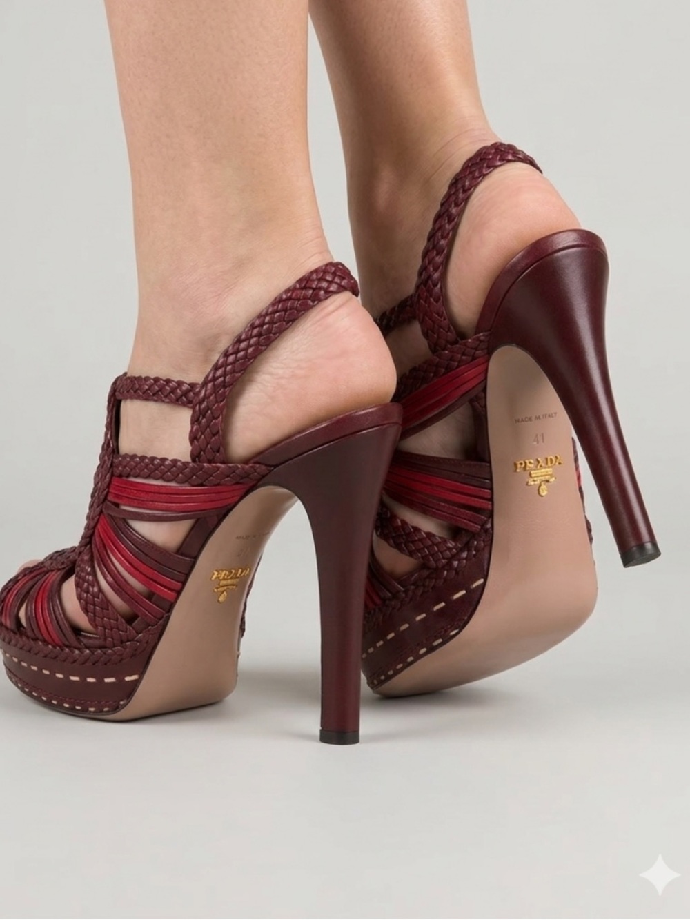 Prada , Platform High Heel Sandals in Burgundy